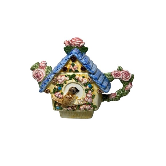 Mini Teapot Floral Bird House Ceramic Unique Spring Summer - Picture 3 of 14
